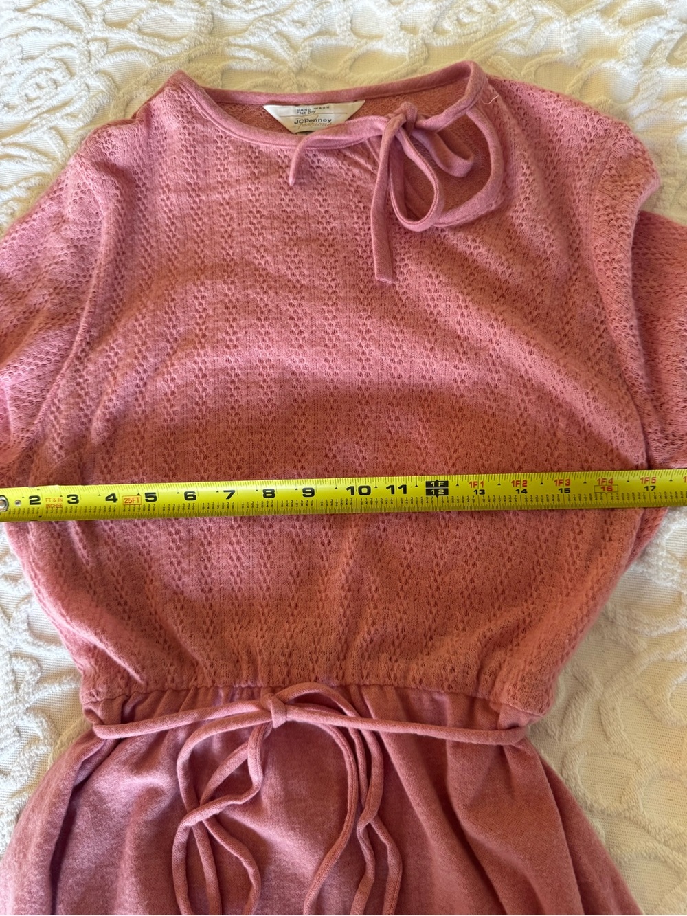 Vintage 70s JCPenney Dusty Pink Prairie Sweater Dress Tie Waist S - Picture 7 of 10